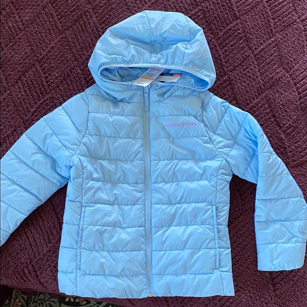 Vineyard Vines Girls' Sky Blue Hooded Puffer Jacket - Picture 5 of 6